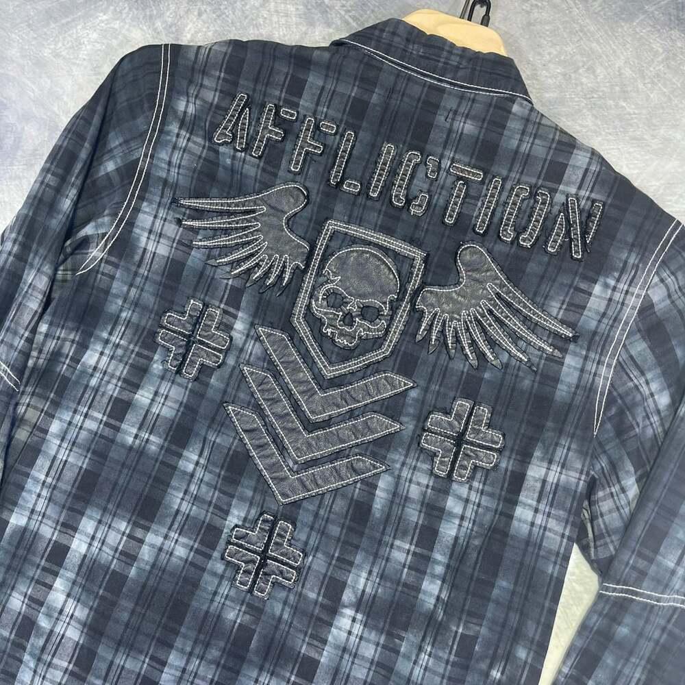 Affliction Black Premium Long Sleeve Plaid Shirt Size XL